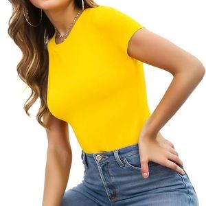 NWT yellow round neck T-shirt short sleeve bodysuit